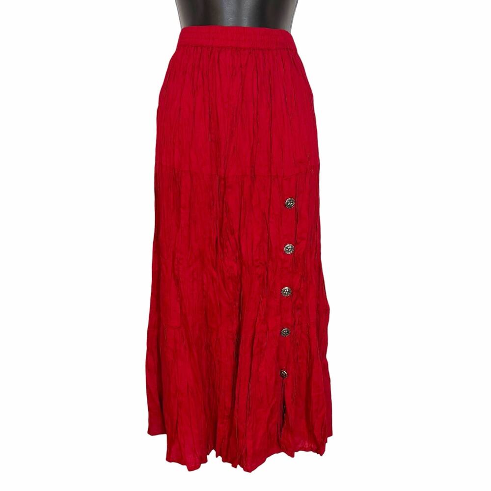 VINTAGE 80S 90S RETRO WESTERN BFA RED BROOMSTICK MIDI SKIRT STAR BUTTONS SIZE L